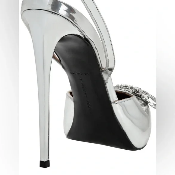 Philipp Plein Mirror Leather Ankle Strap Brooch Heels
